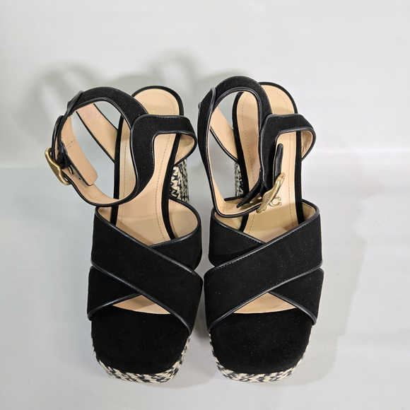 Coach Nelly Raffia Platform Chunky Heel Sandals Black Size 10 NIB Party Designer - Picture 2 of 13